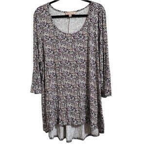 PHILOSOPHY ARTSY ART TO WEAR MULTI COLOR HIGH LOW HALF SLEEVE STRETCH TUNIC TOP